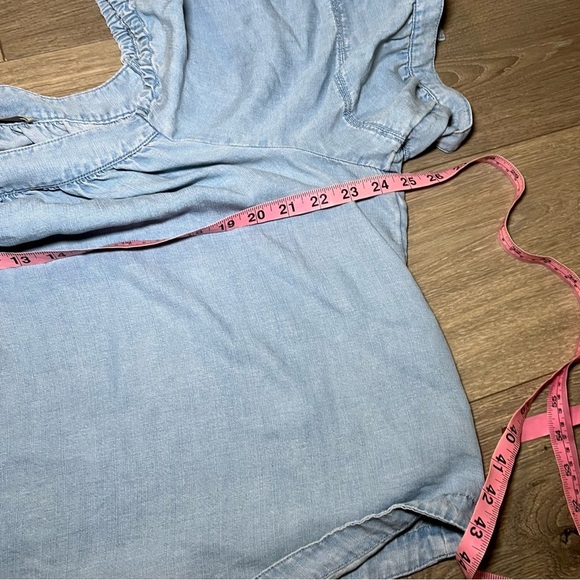 Loft Women's Blue Square Neck Puffed Sleeve Pleated Denim Blouse Size XXL - Picture 6 of 8